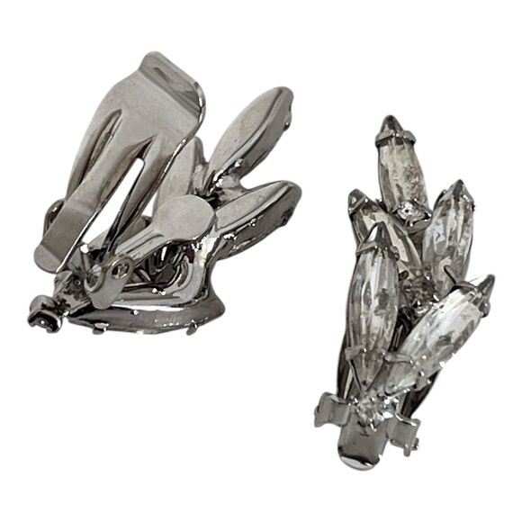 Vintage Rhinestone Earrings Silver Tone Prong Set Crystal Formal Bridal Clip 9U - Picture 3 of 6